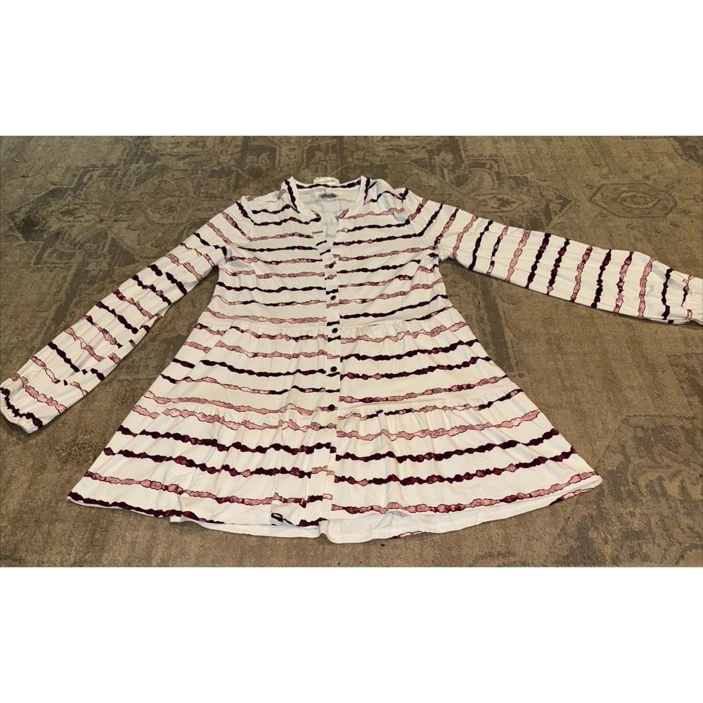 New Wonderly Womens Sz large white & burgundy striped button long sleeve shirt